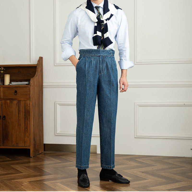 Hadleigh™ | Men’s Retro High-Waist Slim Denim Pants | Light Blue / 29 | Toronty Ottawa