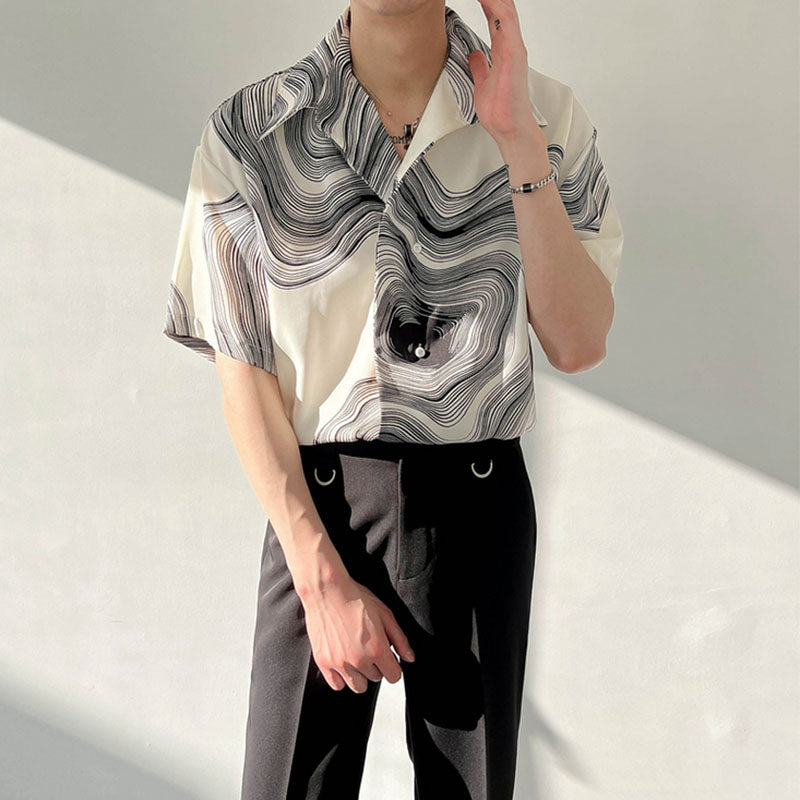 Verdanza™ | Men’s Geometric Drape Short Sleeve Shirt | White / M | Toronty Ottawa