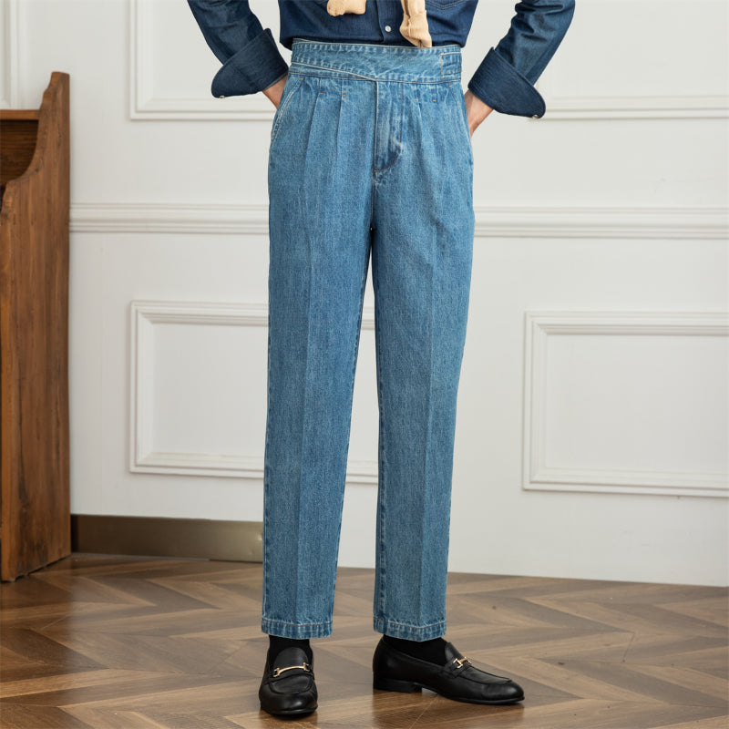 Hadleigh™ | Men’s Retro High-Waist Slim Denim Pants | Light Blue / 29 | Toronty Ottawa