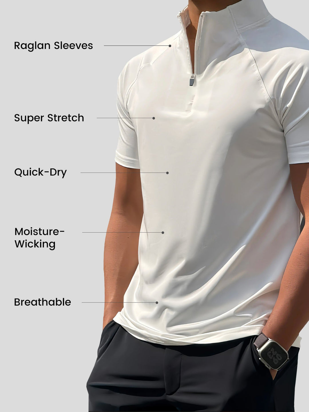 AeroFlex™ Half-Zip Raglan Tee | Classic Fit / White / S | Toronty Ottawa