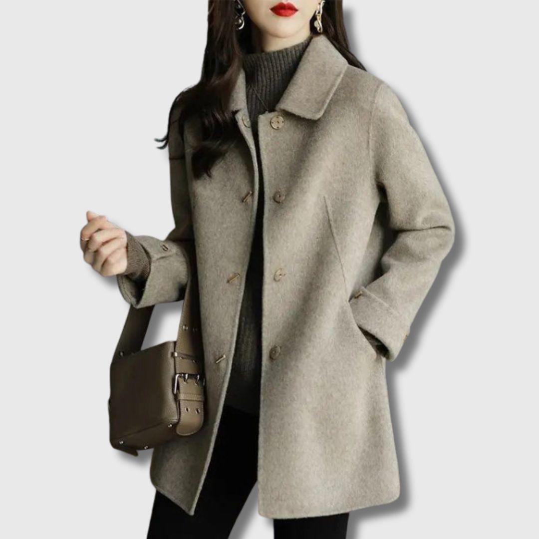 Amélie Wool Blend Coat close-up of wool fabric and lapel