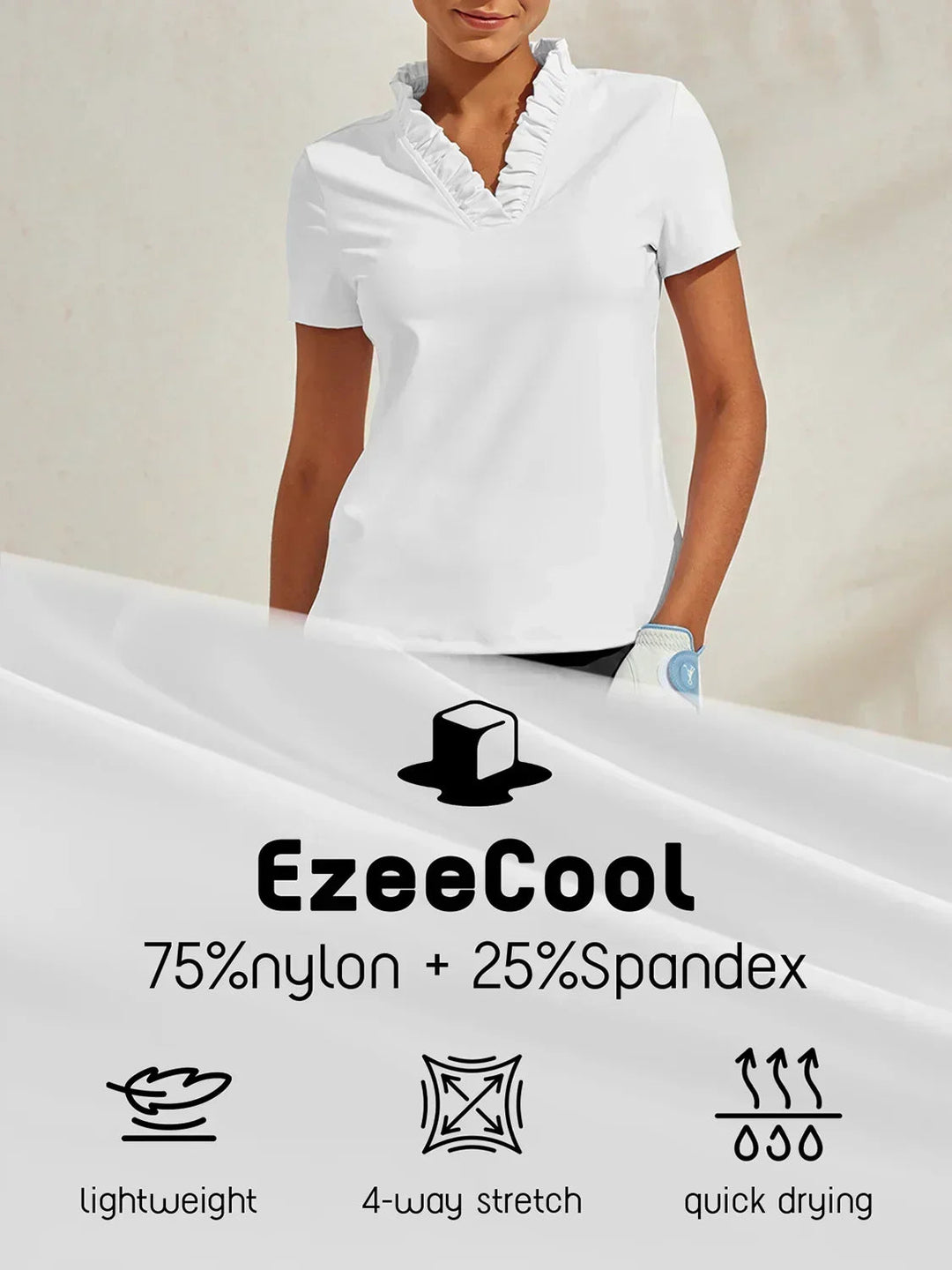 BreezeLuxe Ruffle V-Neck Polo Top | Black / S | Toronty Ottawa