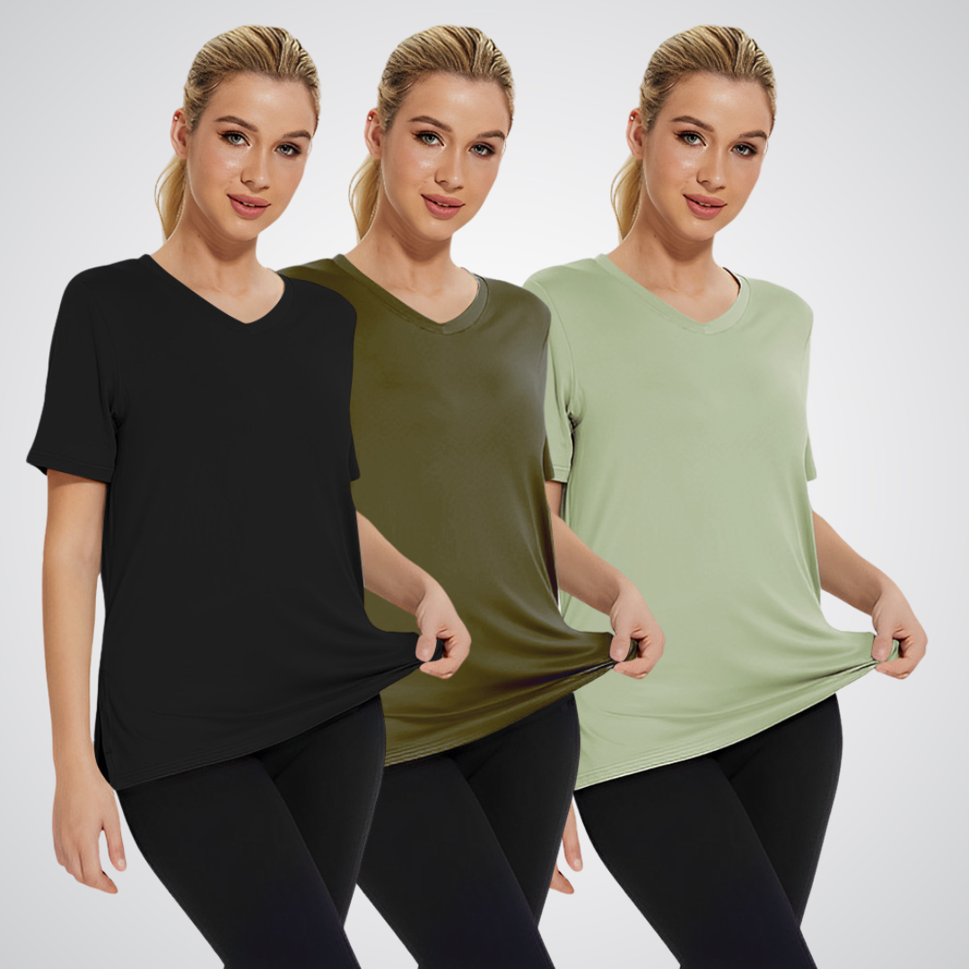 MiraLuxe™ | Casual Loose Fit Tee (3-Pack) | Black/ Olive/ Gray Green / S | Toronty Ottawa