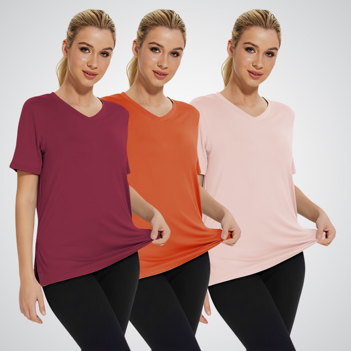 MiraLuxe™ | Casual Loose Fit Tee (3-Pack) | Wine Red/ Dust Red/ Apricot / S | Toronty Ottawa