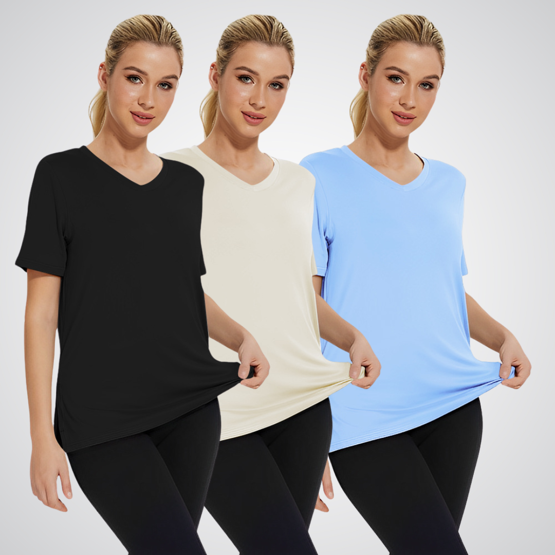 MiraLuxe™ | Casual Loose Fit Tee (3-Pack) | Black/ Off-White/ Light Blue / S | Toronty Ottawa