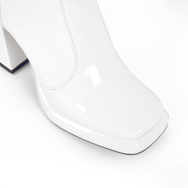 Square Toe Zipper Chunky Heel Platform Ankle Boots