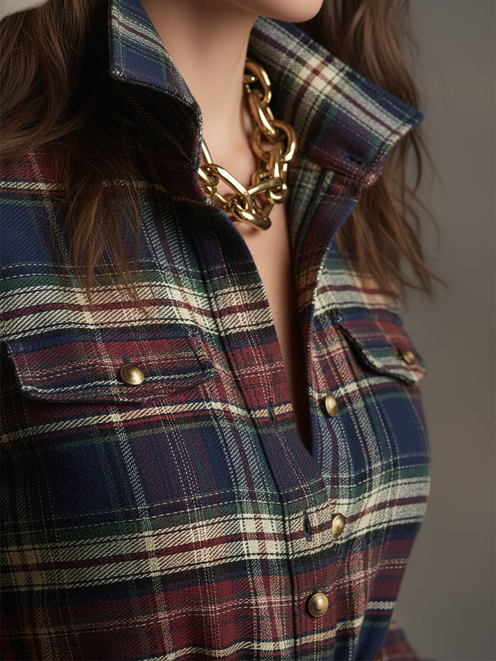 EthniLapel™ Women’s Retro Plaid Maxi Dress – Reddish Brown