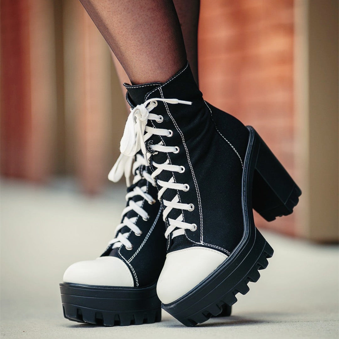 Platform Lace Up Canvas Boots