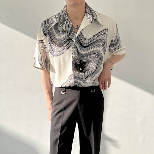 Verdanza™ | Men’s Geometric Drape Short Sleeve Shirt | White / M | Toronty Ottawa