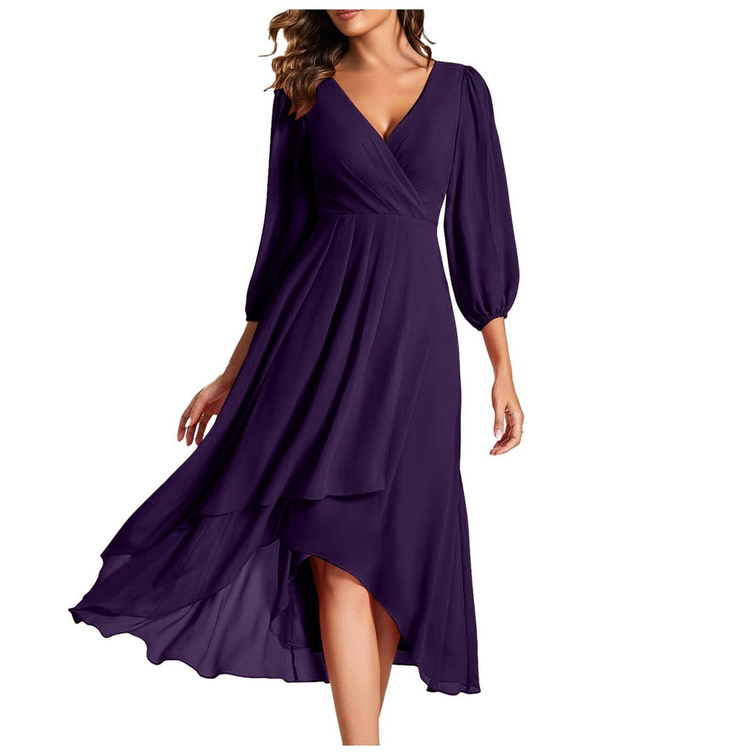 Vivienne – V-Neckline Elegant Dress | Dark Purple / S | Toronty Ottawa