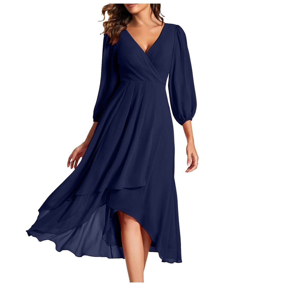 Vivienne – V-Neckline Elegant Dress | Navy Blue / S | Toronty Ottawa