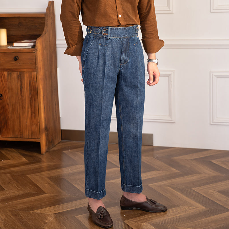 Wexford™ | Men’s Retro High-Waist Slim Denim Pants | Navy Blue / 29 | Toronty Ottawa