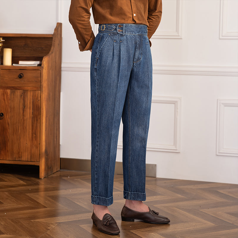Wexford™ | Men’s Retro High-Waist Slim Denim Pants | Navy Blue / 29 | Toronty Ottawa