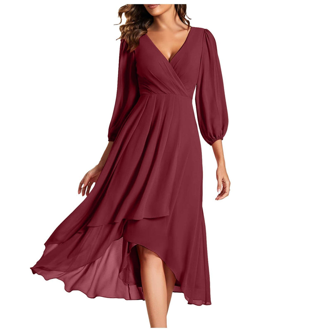 Vivienne – V-Neckline Elegant Dress | Burgundy / S | Toronty Ottawa