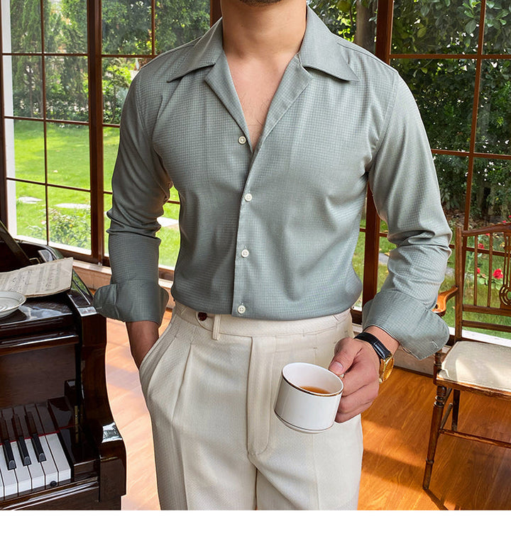 Bramley™ | Men’s Cuban Collar Bamboo Houndstooth Shirt | Green / S(US) | Toronty Ottawa