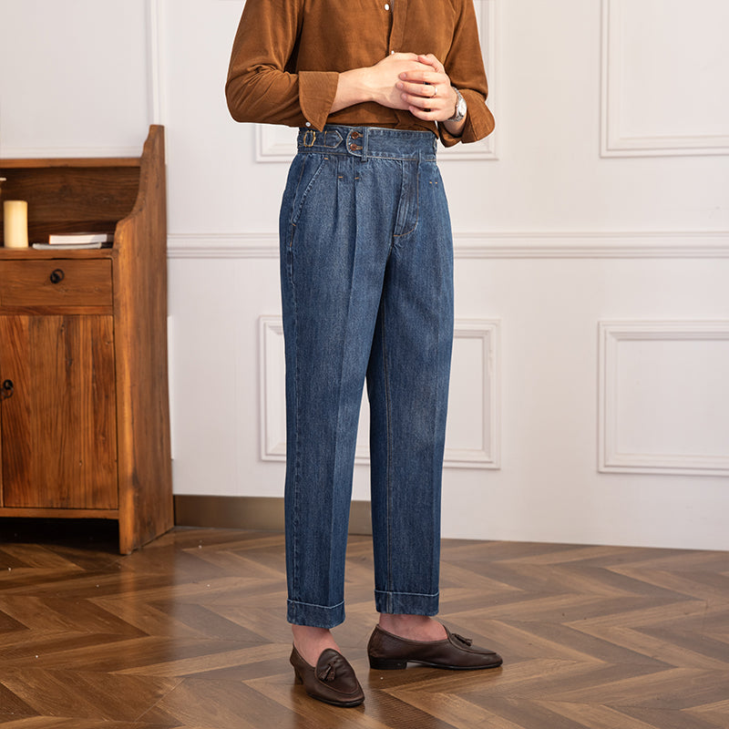 Wexford™ | Men’s Retro High-Waist Slim Denim Pants | Navy Blue / 29 | Toronty Ottawa