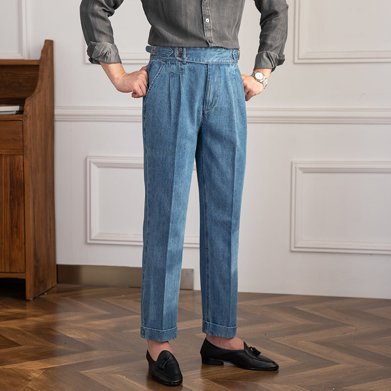 Wexford™ | Men’s Retro High-Waist Slim Denim Pants | Navy Blue / 29 | Toronty Ottawa