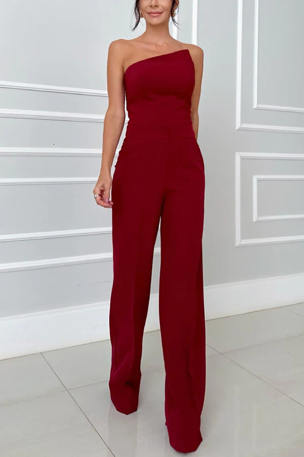 Mira | Minimalist One-Shoulder Palazzo Set | Bordeaux Red / XS | Toronty Ottawa