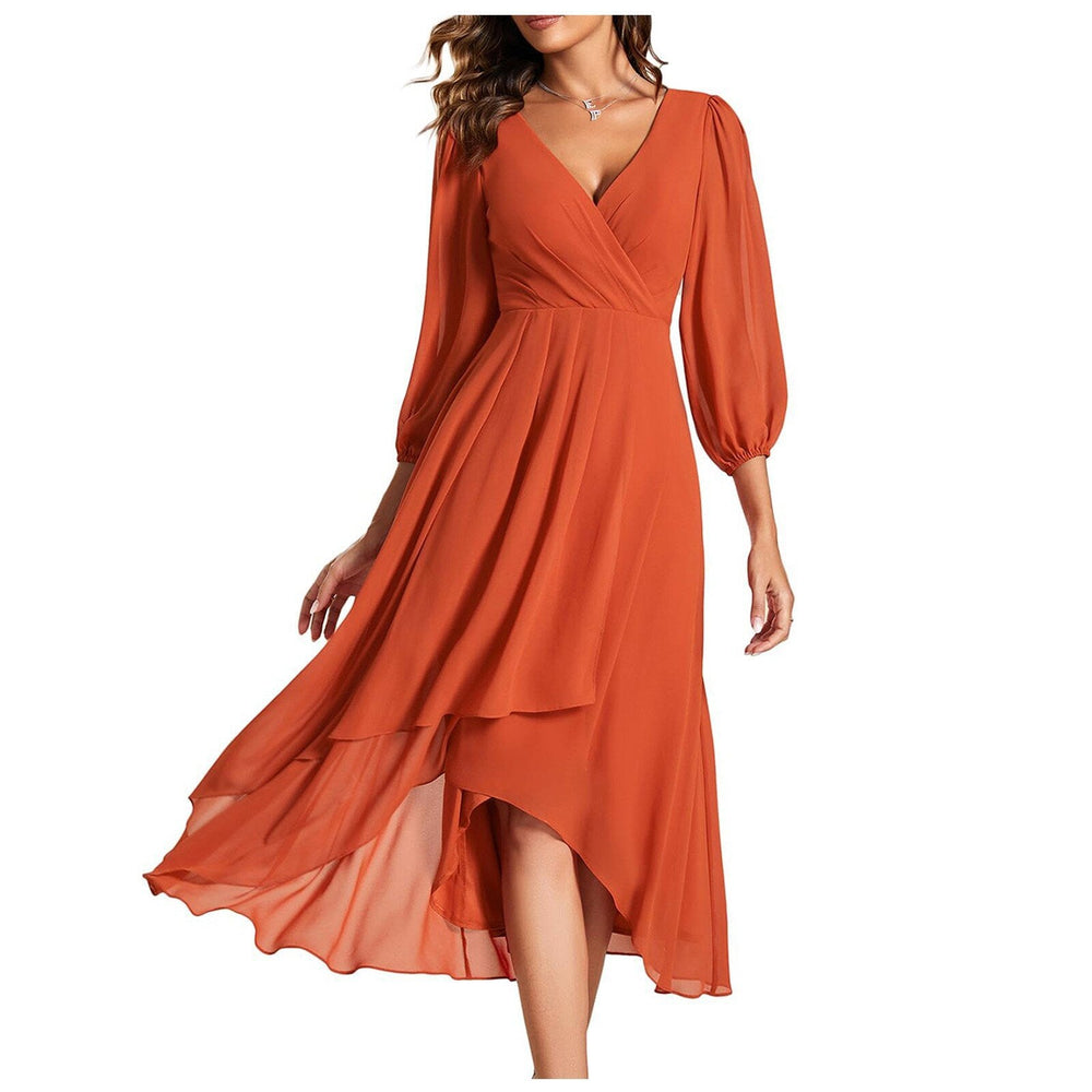 Vivienne – V-Neckline Elegant Dress | Orange / S | Toronty Ottawa
