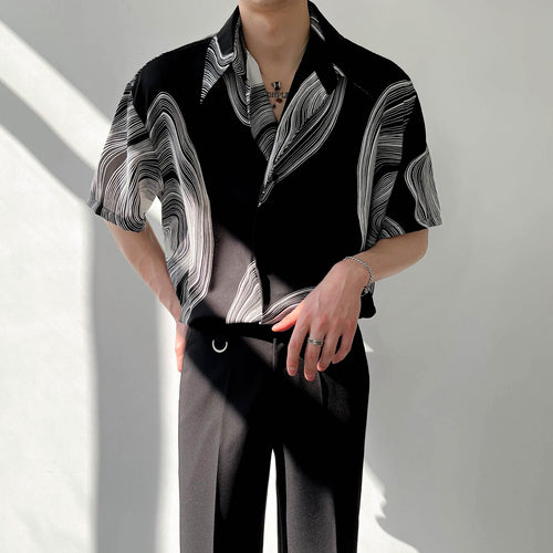Verdanza™ | Men’s Geometric Drape Short Sleeve Shirt | White / M | Toronty Ottawa
