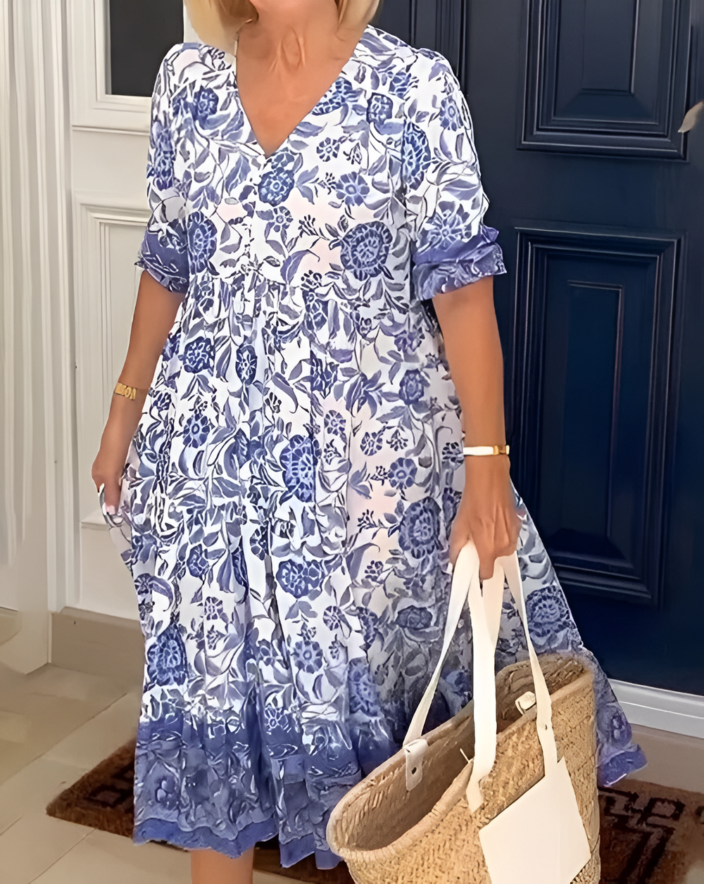 Valeria | Elegant V-Neck Floral Maxi Dress | Blue / S (8-10) | Toronty Ottawa