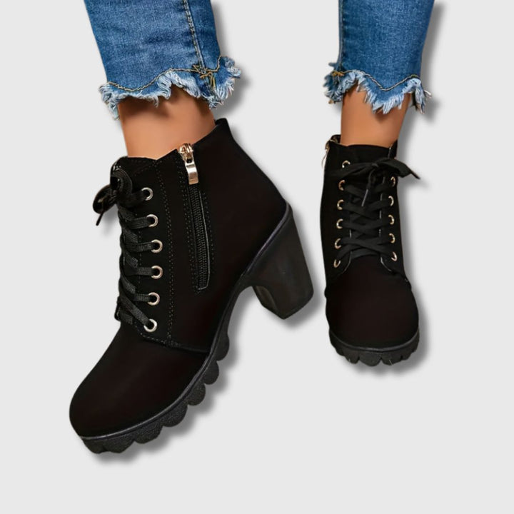 Alizée™ | Lace-Up Block Heel Leather Boots