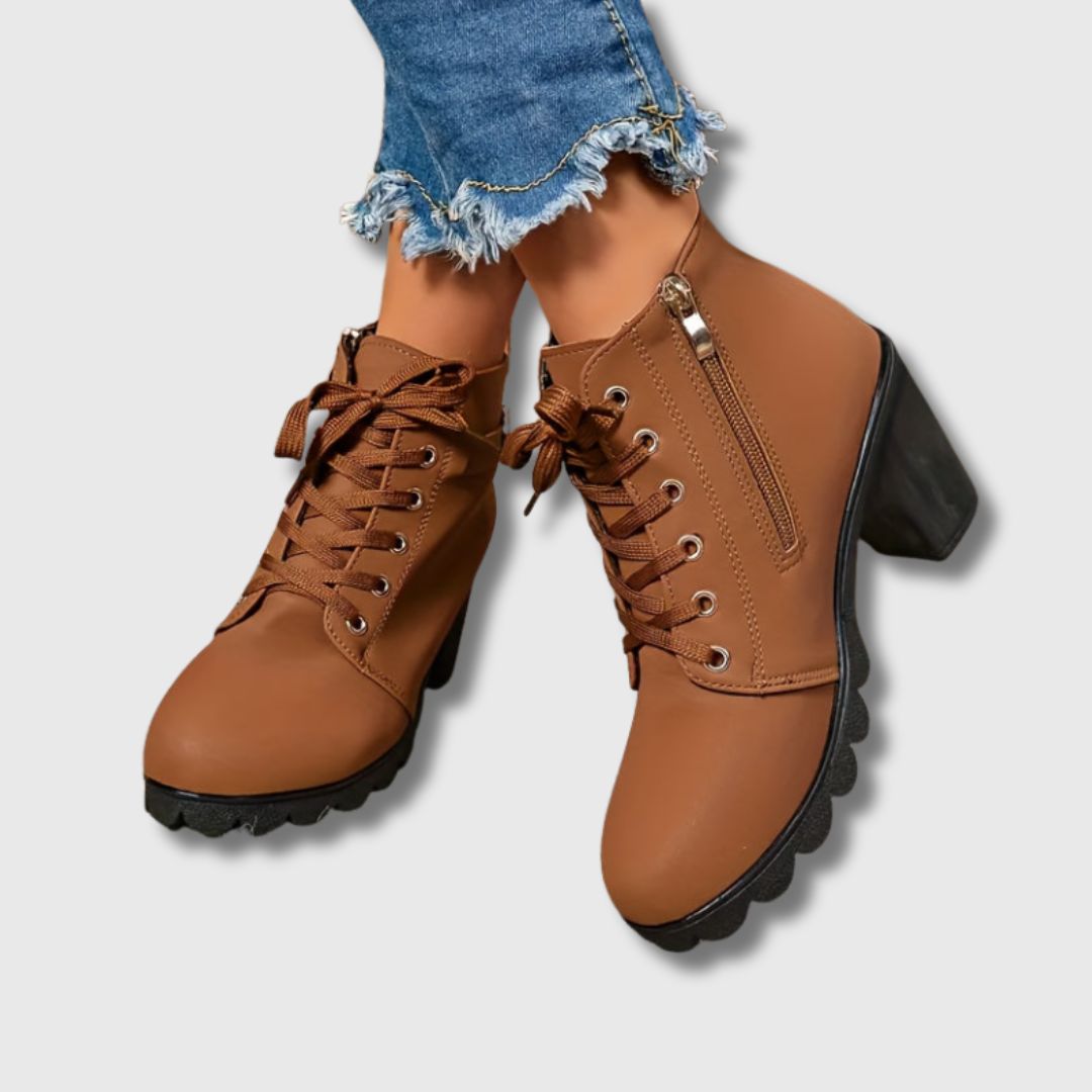 Alizée™ | Lace-Up Block Heel Leather Boots