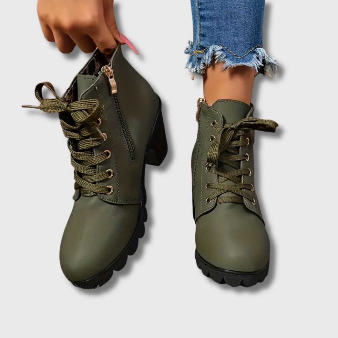 Alizée™ | Lace-Up Block Heel Leather Boots
