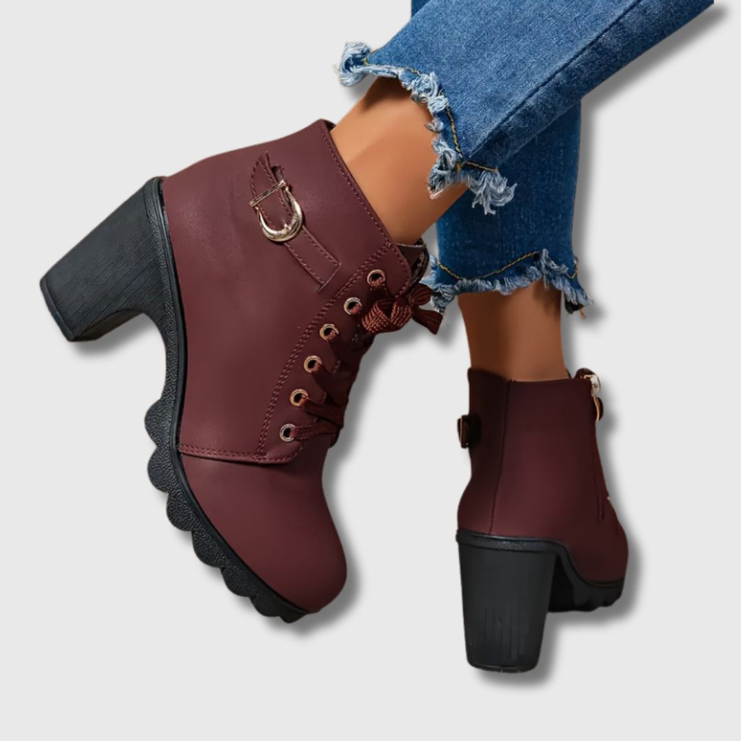 Alizée™ | Lace-Up Block Heel Leather Boots