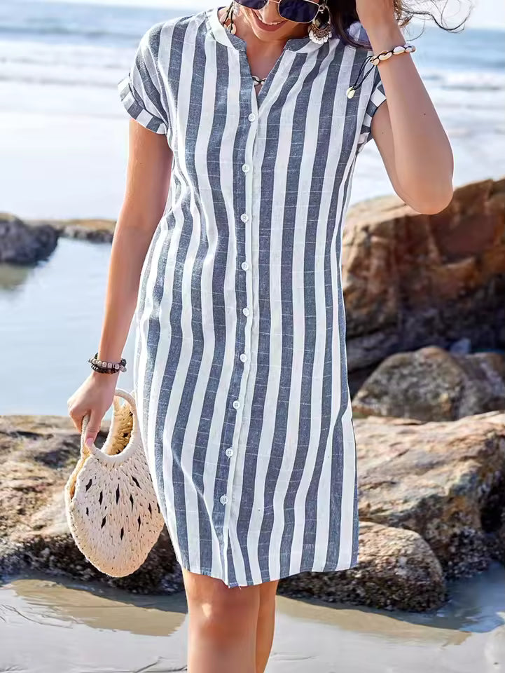 Marina™ | Effortless Stripe Shirt Dress | Harbour Navy Stripe / S | Toronty Ottawa