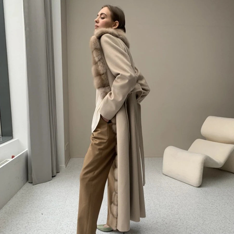 Aurora Luxe Fox Fur & Cashmere Coat