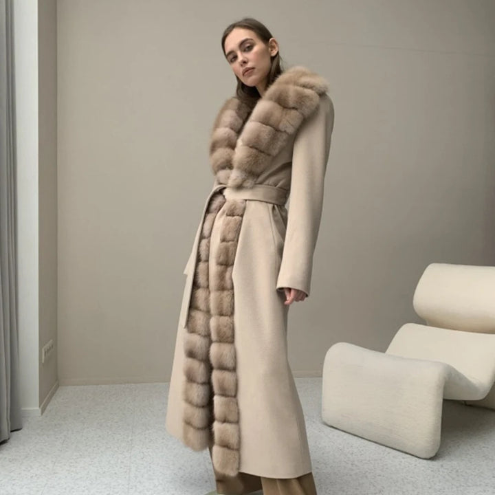 Aurora Luxe Fox Fur & Cashmere Coat