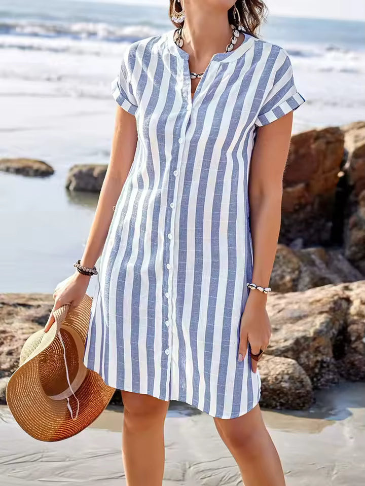 Marina™ | Effortless Stripe Shirt Dress | Coastal Blue Stripe / S | Toronty Ottawa
