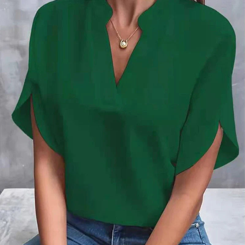 Aveline™ | Notch Neck Flutter Sleeve Blouse | Green / S | Toronty Ottawa