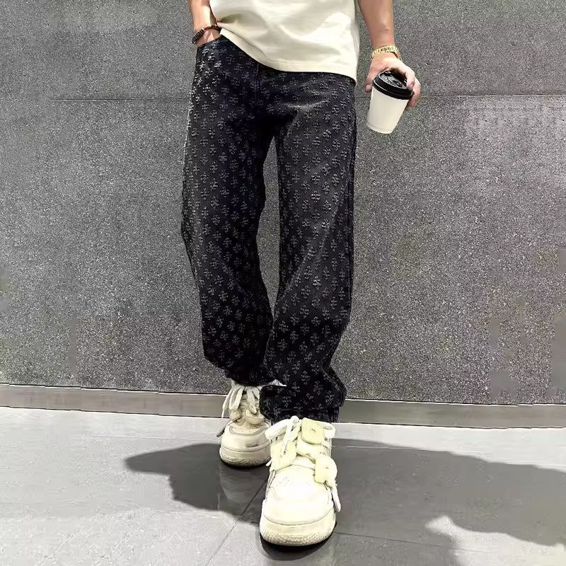 Gravion™ | Jacquard Motif Relaxed Denim Jeans | Dark gray / XS | Toronty Ottawa