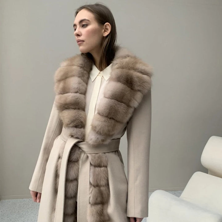 Aurora Luxe Fox Fur & Cashmere Coat