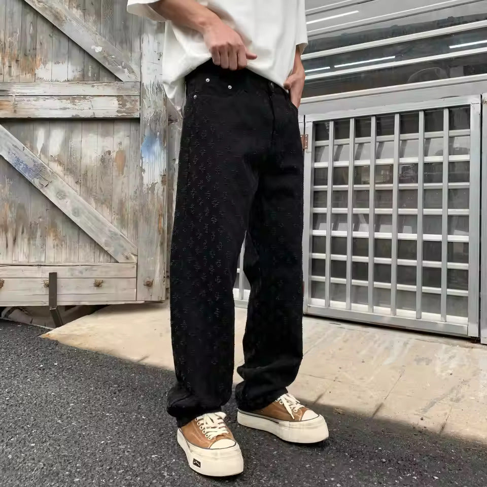 Gravion™ | Jacquard Motif Relaxed Denim Jeans | Black / XS | Toronty Ottawa