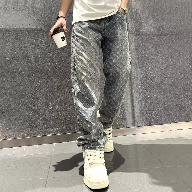 Gravion™ | Jacquard Motif Relaxed Denim Jeans | Blue / XS | Toronty Ottawa