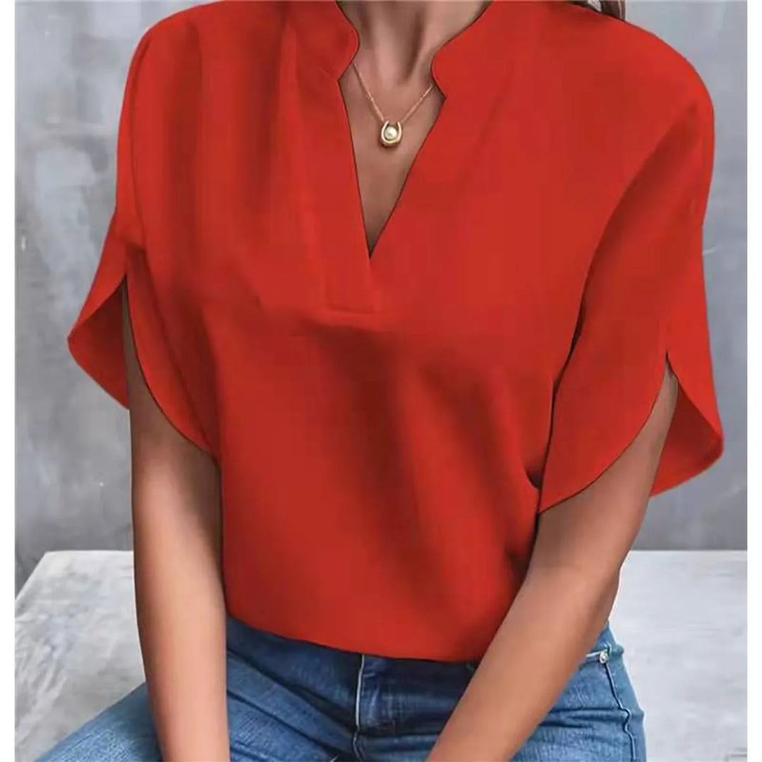 Aveline™ | Notch Neck Flutter Sleeve Blouse | Orange / S | Toronty Ottawa