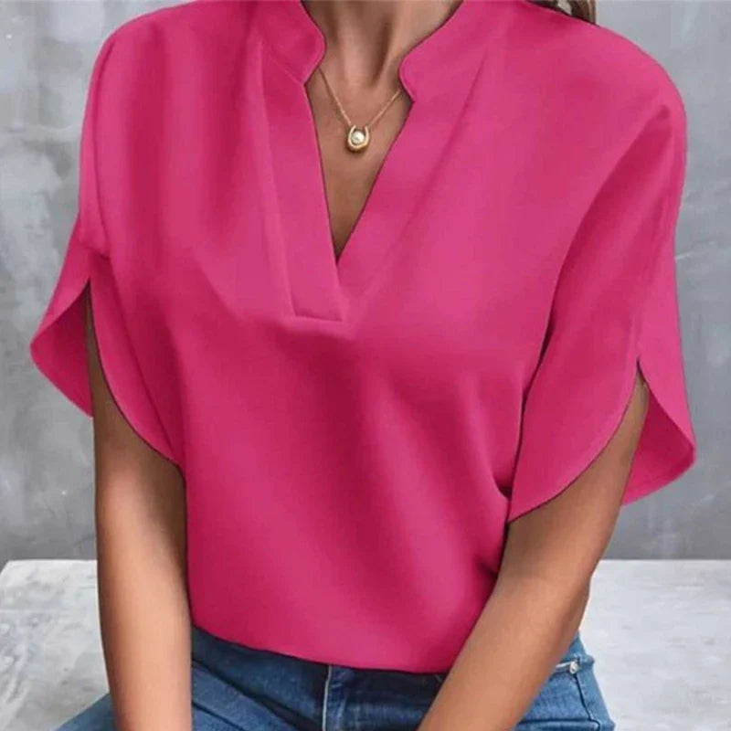 Aveline™ | Notch Neck Flutter Sleeve Blouse | Pink / S | Toronty Ottawa