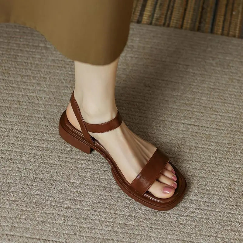 Paige – Minimal Leather Strap Sandals | Brown / 3-3.5 | Toronty Ottawa