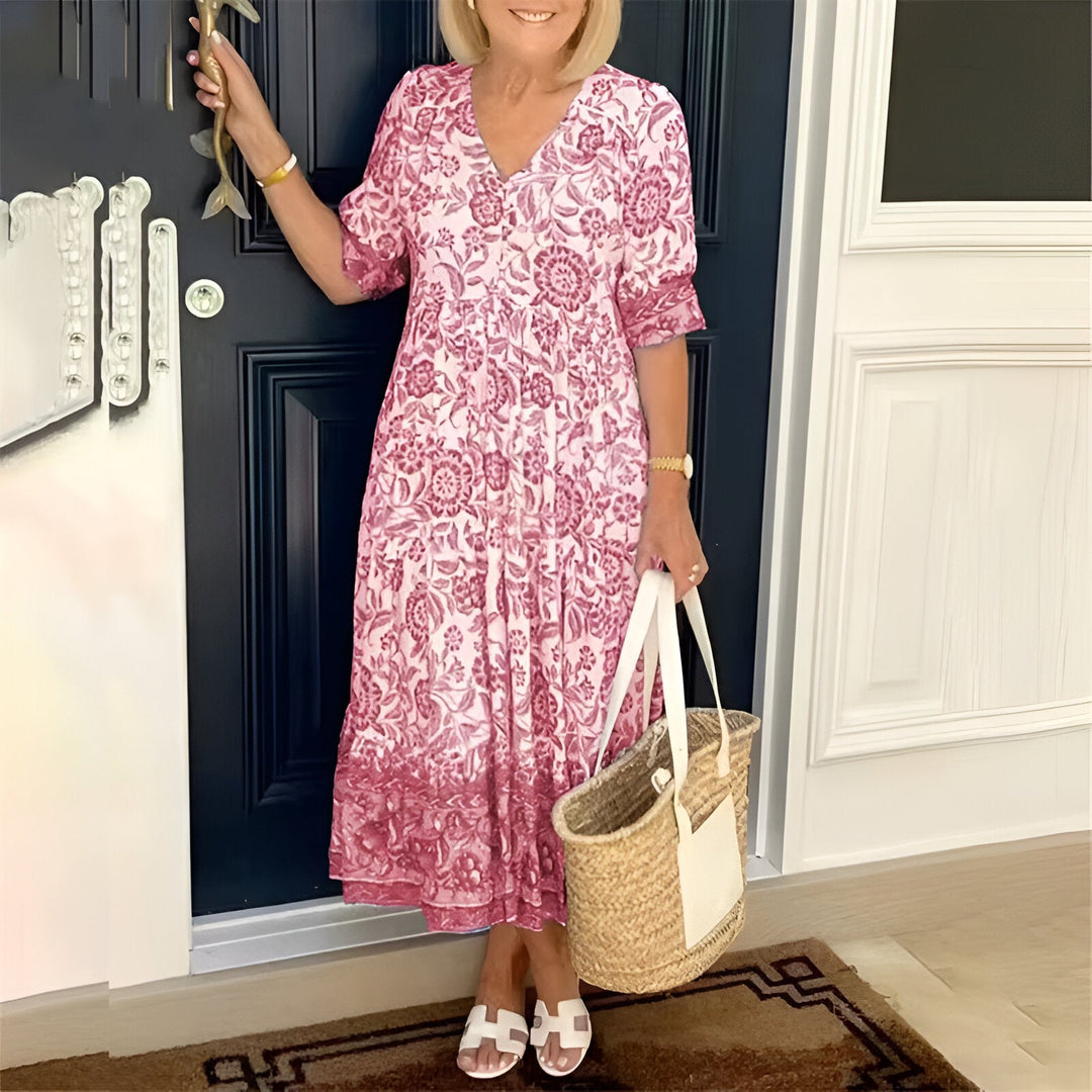 Valeria | Elegant V-Neck Floral Maxi Dress | Pink / S (8-10) | Toronty Ottawa