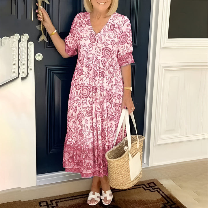 Valeria | Elegant V-Neck Floral Maxi Dress | Pink / S (8-10) | Toronty Ottawa