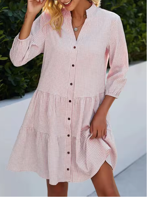 Lucie | Light & Flattering Checkered Summer Dress | Pink / M | Toronty Ottawa