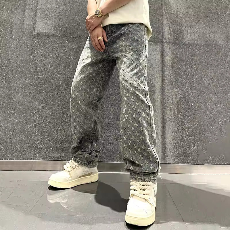 Gravion™ | Jacquard Motif Relaxed Denim Jeans | Blue / XS | Toronty Ottawa