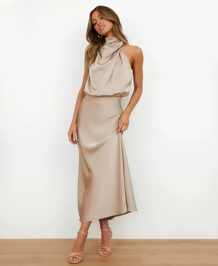 Nadine – Halter Neck Midi Dress | Apricot / S | Toronty Ottawa