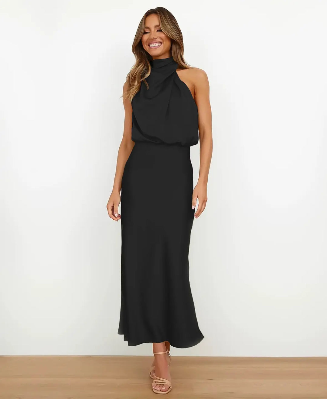 Nadine – Halter Neck Midi Dress | Apricot / S | Toronty Ottawa
