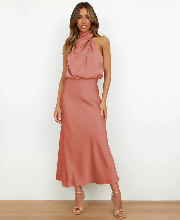 Nadine – Halter Neck Midi Dress | Apricot / S | Toronty Ottawa