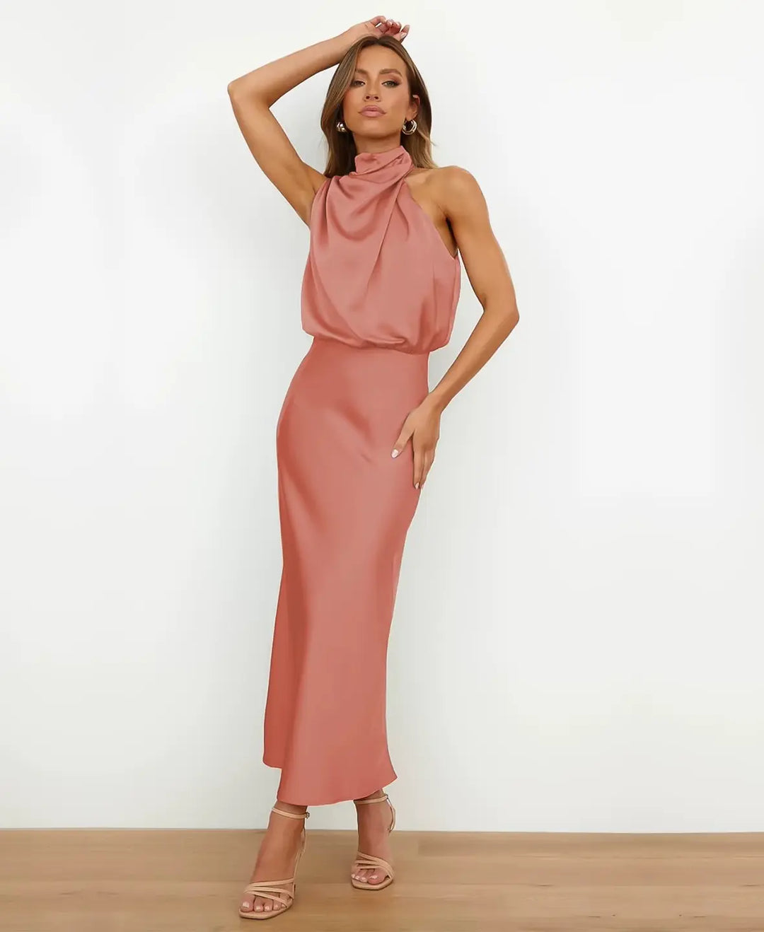Nadine – Halter Neck Midi Dress | Peach / S | Toronty Ottawa