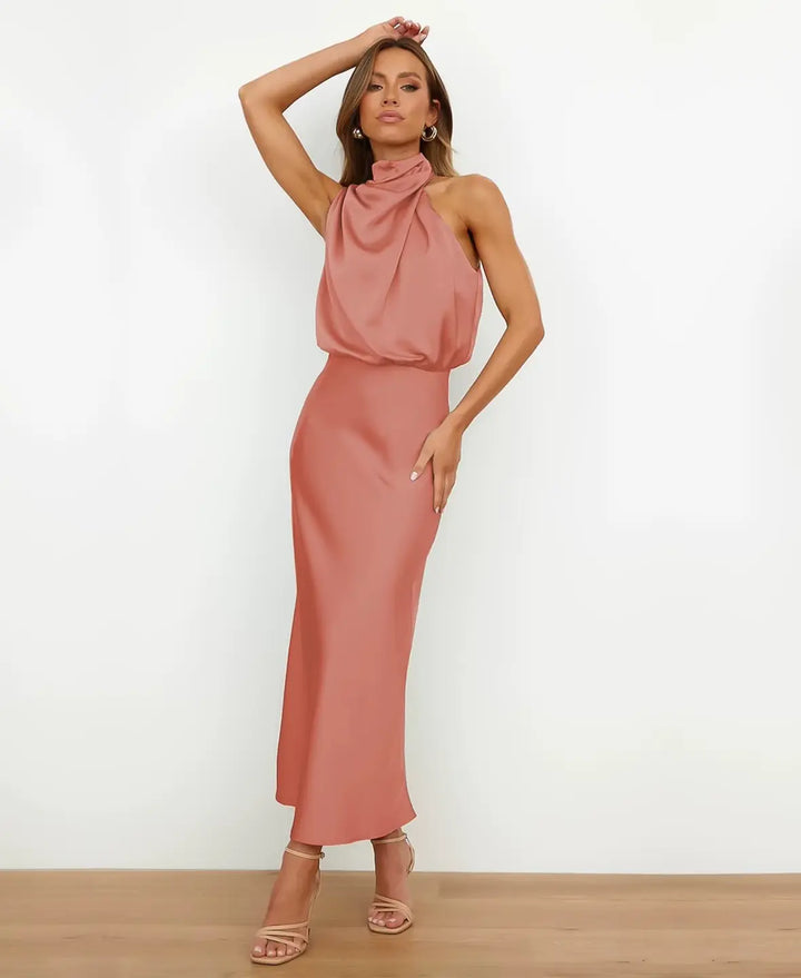 Nadine – Halter Neck Midi Dress | Peach / S | Toronty Ottawa
